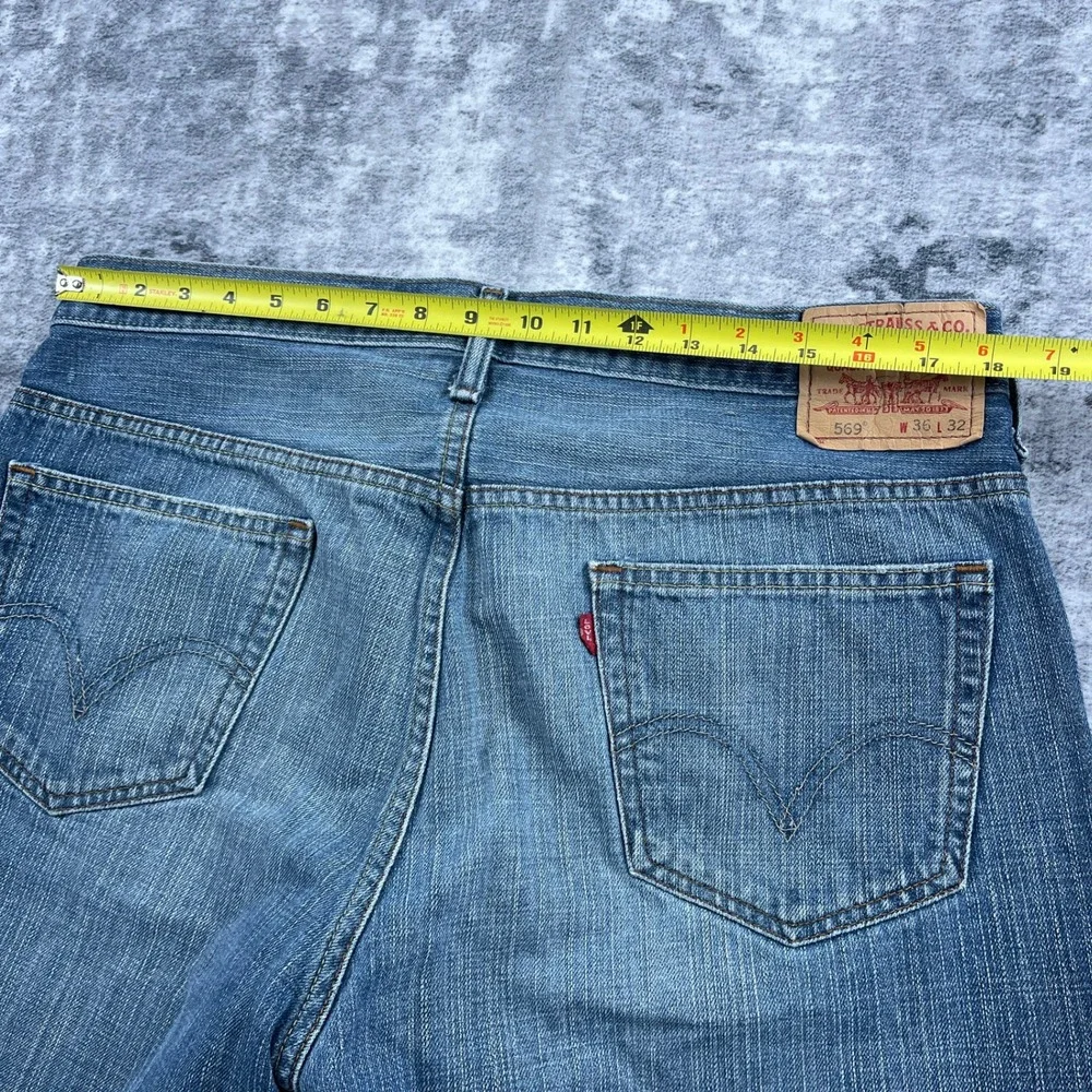 Levi Strauss & CO Mens 36x32 569 Loose Straight Denim Jeans Blue Solid Baggy - Picture 4 of 13